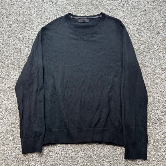 Banana Republic Black V-Neck Sweater L 100% Merino Wool Lightweight Long Sleeve - Picture 7 of 7